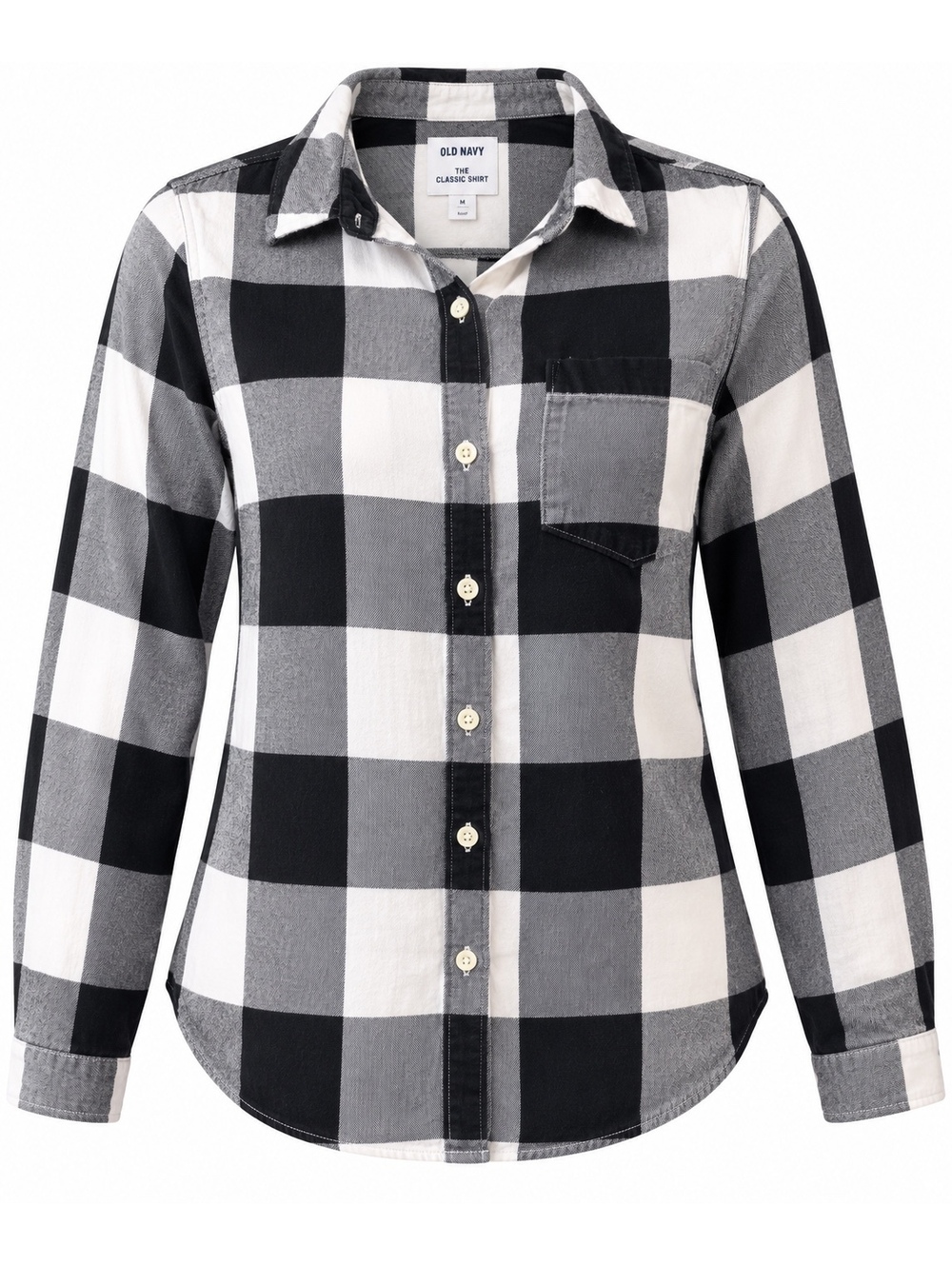 Old Navy The Classic Shirt Women’s M Black White Buffalo Plaid Flannel Cotton